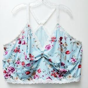 Torrid Curve Bralette Clearwater Blue Mayflower Floral Lace Detail Size 6 New